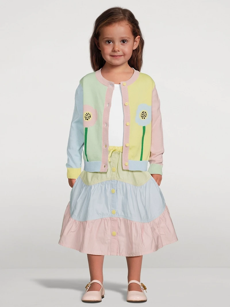 Cotton Cardigan With Flower Intarsia