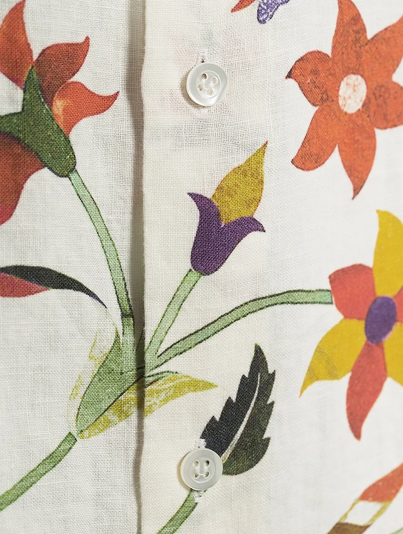Linen Shirtdress Floral Print