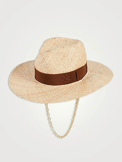 Chain Strap Straw Fedora Hat