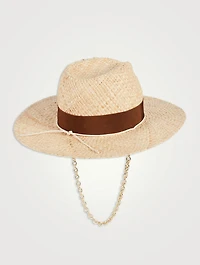 Chain Strap Straw Fedora Hat