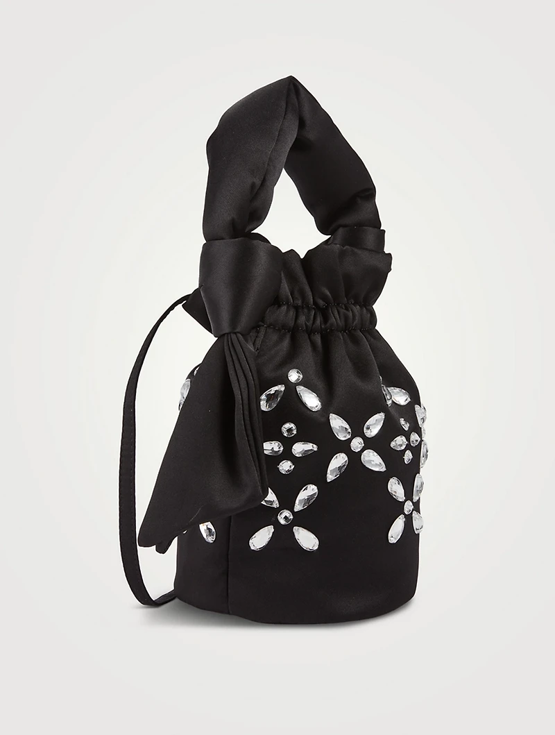 Occasion Embellished Satin Crossbody Bucket Bag