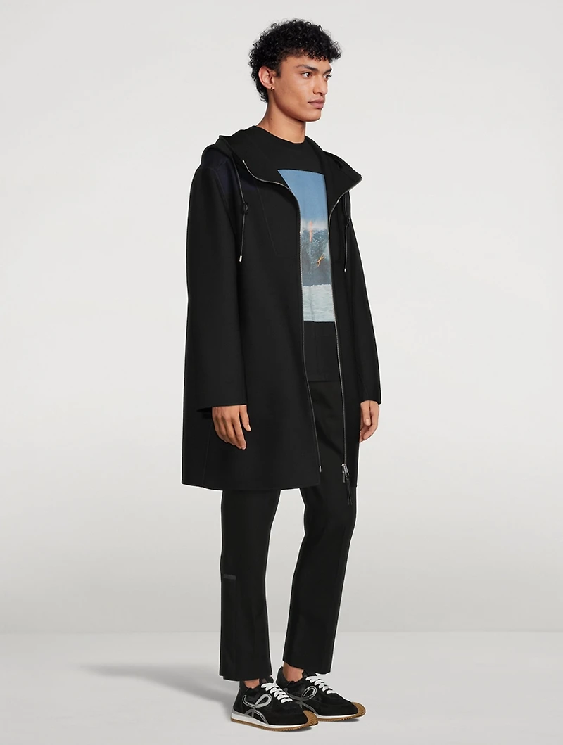 Wool And Silk Hooded Anagram Coat