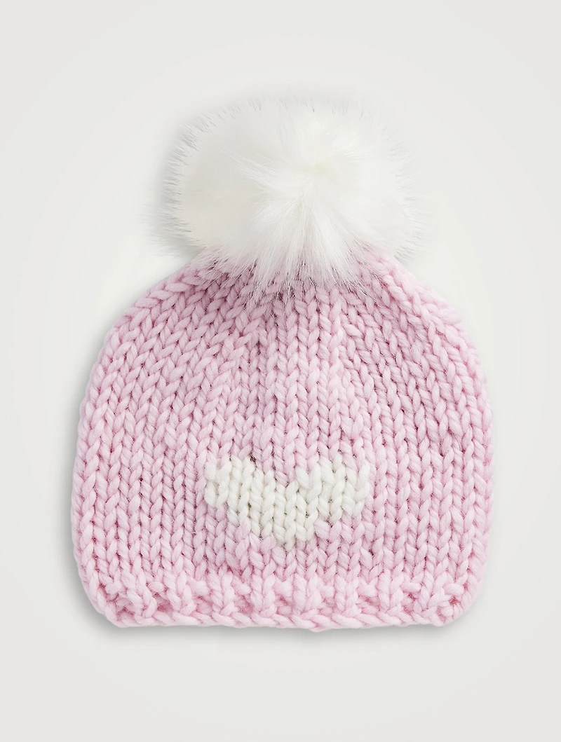 Kids Wool Beanie With Faux Fur Pom