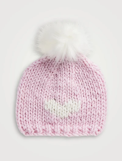 Kids Wool Beanie With Faux Fur Pom