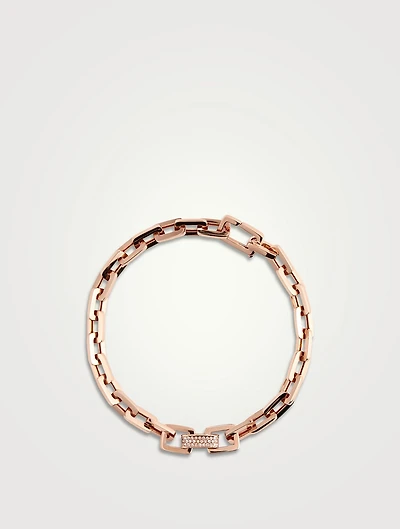 Mini 18K Rose Gold Deco Link Bracelet With Diamonds