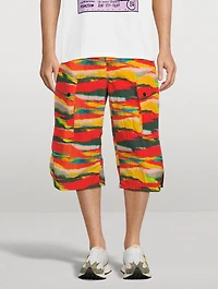 Nylon Cropped Pants Camo Print