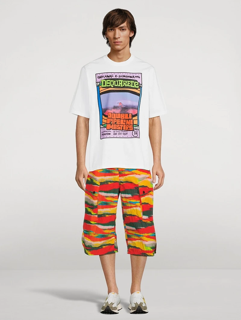 Nylon Cropped Pants Camo Print