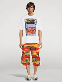 Nylon Cropped Pants Camo Print