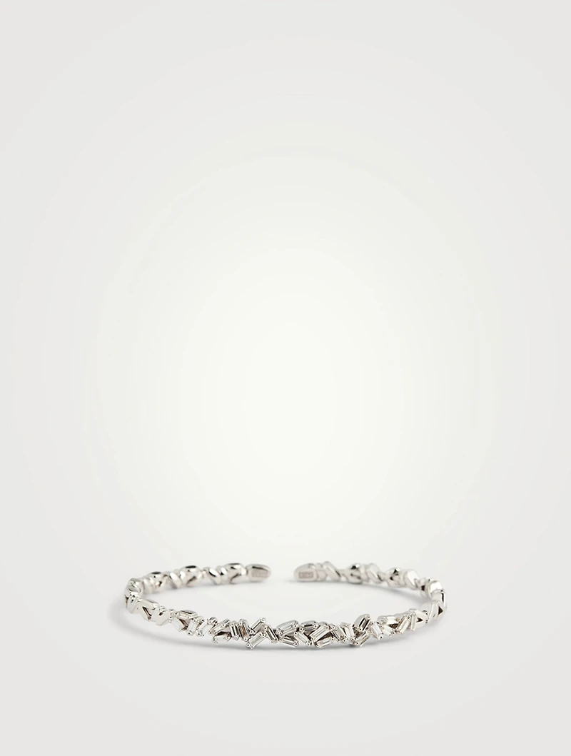 Rainbow Fireworks 18K White Gold Bangle Cuff Bracelet With Diamonds