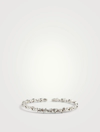 Rainbow Fireworks 18K White Gold Bangle Cuff Bracelet With Diamonds