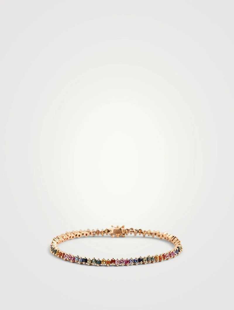 18K Rose Gold Rainbow Sapphire Tennis Bracelet