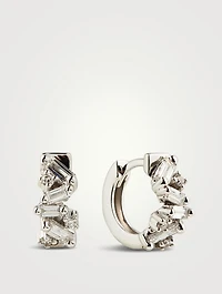 Fireworks 18K White Gold Huggie Hoop Earrings With Diamonds