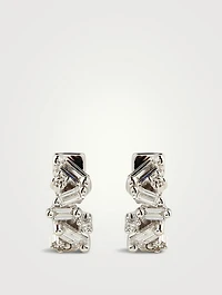 Fireworks 18K White Gold Huggie Hoop Earrings With Diamonds