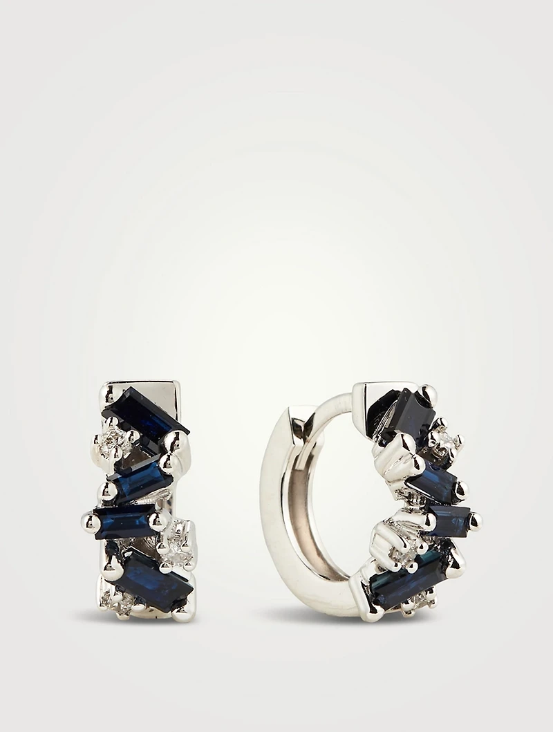 Fireworks 18K White Gold Huggie Hoop Earrings
