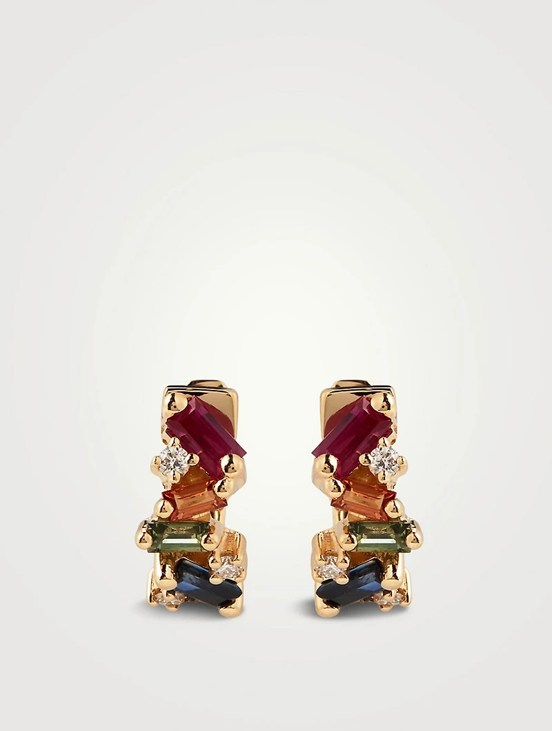 Fireworks 18K Gold Earrings With Diamonds And Sapphire