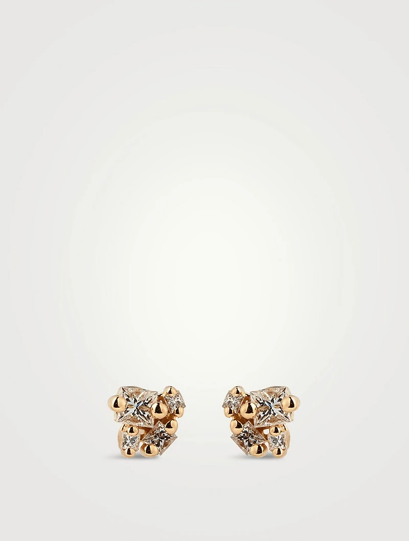 18K Gold Stud Earrings With Diamonds