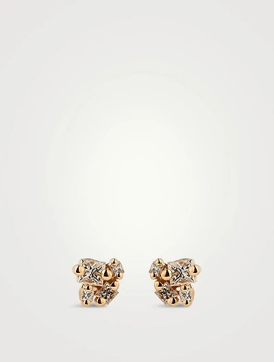 18K Gold Stud Earrings With Diamonds