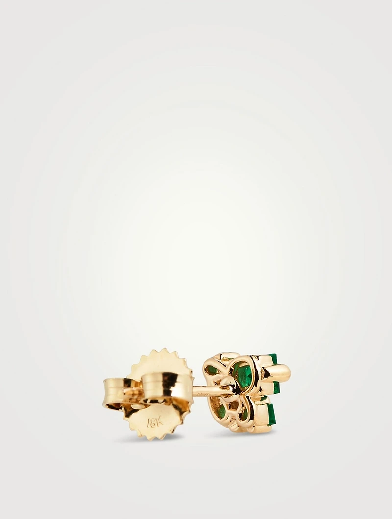 18K Gold Stud Earrings With Emeralds