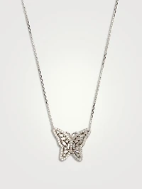 Small Fireworks 18K White Gold Butterfly Necklace With Diamonds