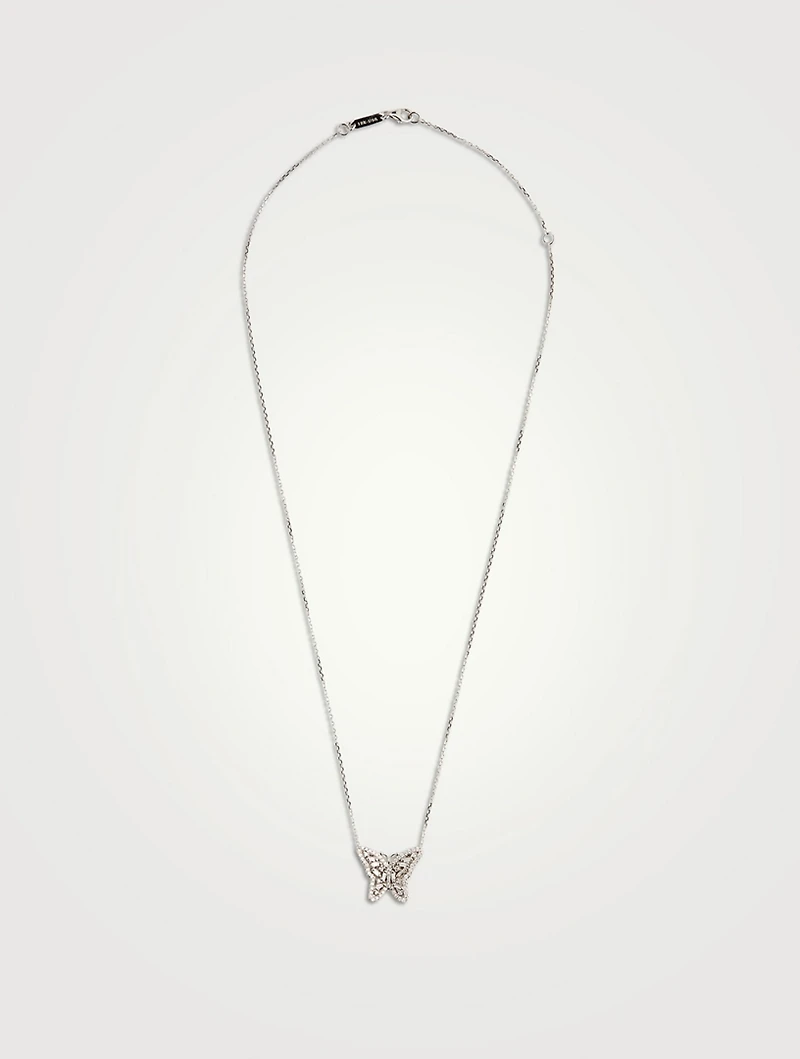 Small Fireworks 18K White Gold Butterfly Necklace With Diamonds