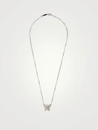 Small Fireworks 18K White Gold Butterfly Necklace With Diamonds