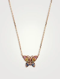Small 18K Rose Gold Butterfly Necklace With Diamonds And Sapphire