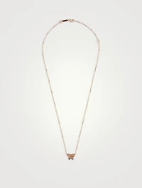Small 18K Rose Gold Butterfly Necklace With Diamonds And Sapphire