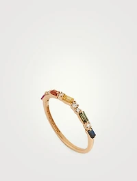 18K Gold Halfway Band With Rainbow Sapphire And Diamonds