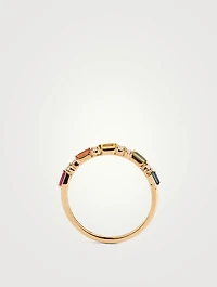 18K Gold Halfway Band With Rainbow Sapphire And Diamonds