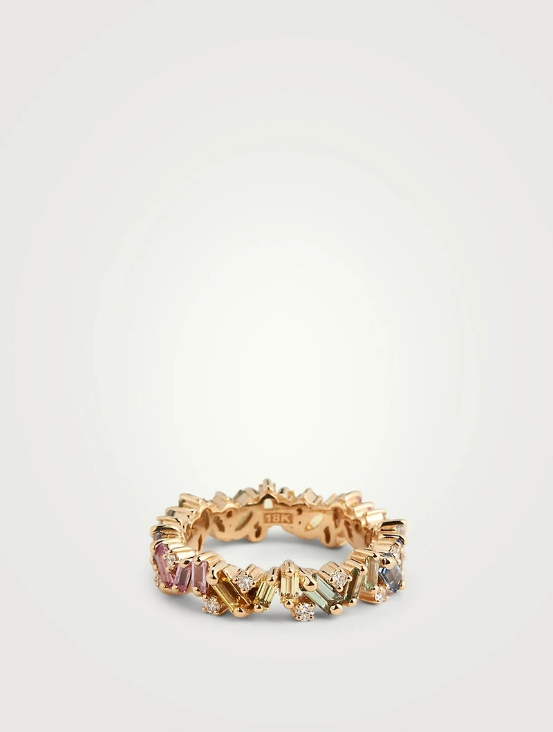 Jonc de gage d'amour éternel Frenzy Fireworks en or 18 ct avec saphirs pastel et diamants