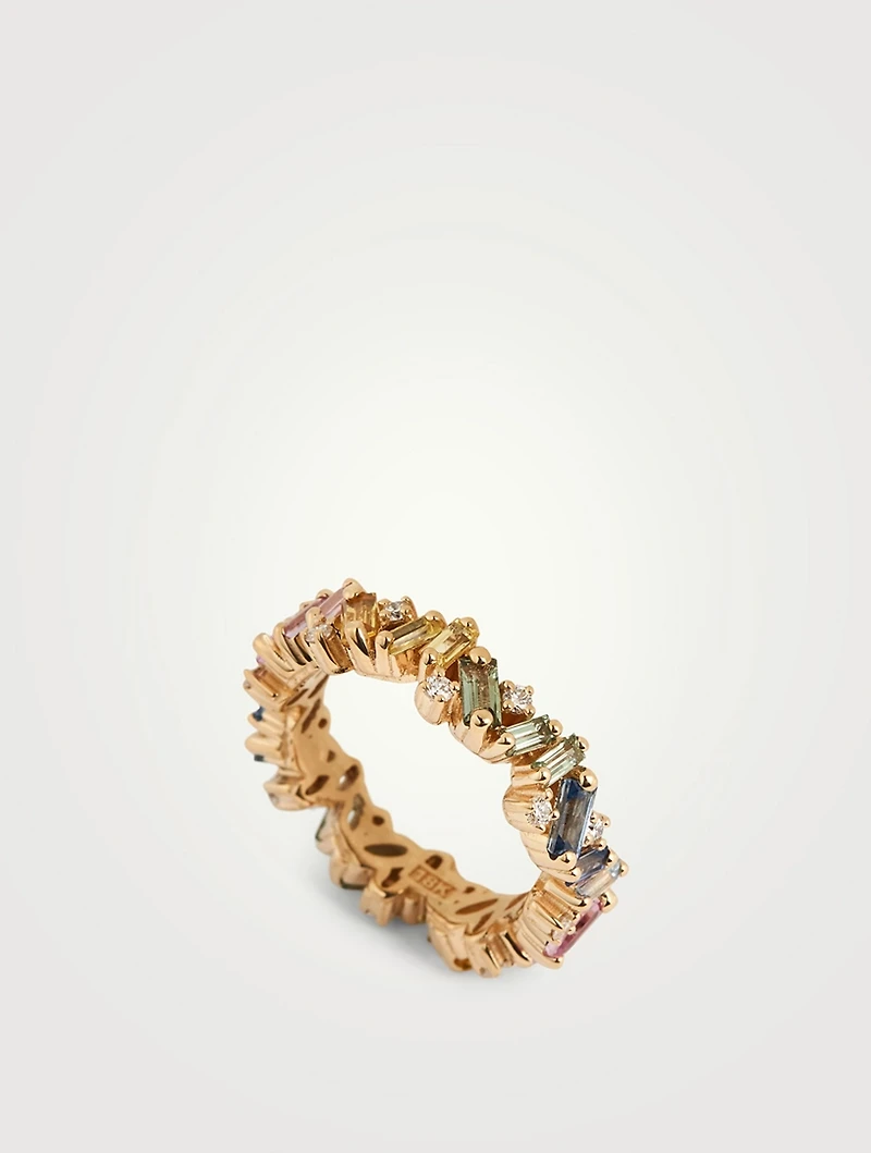 Jonc de gage d'amour éternel Frenzy Fireworks en or 18 ct avec saphirs pastel et diamants