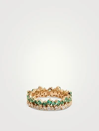 Princess Short Stack 18K Gold Ring With Emeralds And Diamonds