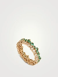Princess Short Stack 18K Gold Ring With Emeralds And Diamonds