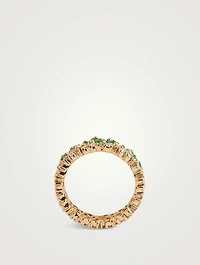 Princess Short Stack 18K Gold Ring With Emeralds And Diamonds