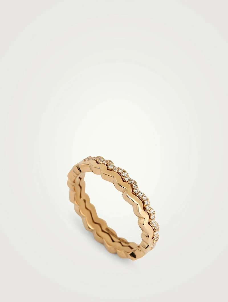 18K Gold Wave Eternity Ring With Diamonds