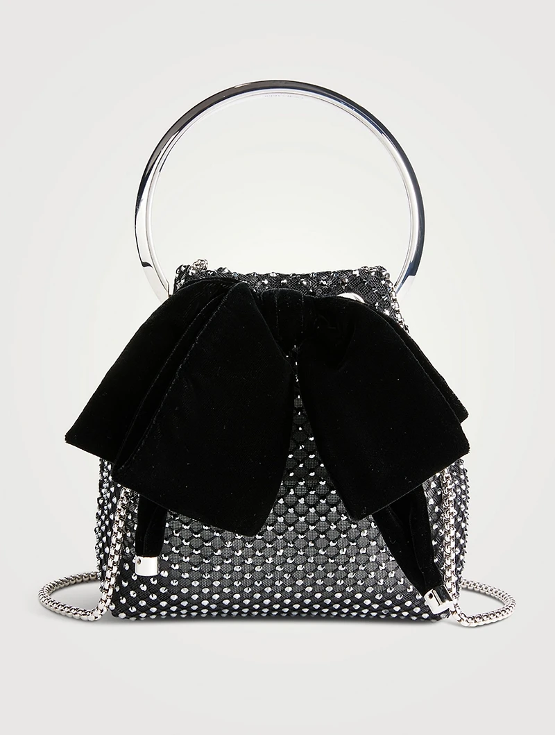 Bon Bon Crystal Mesh Clutch With Velvet Bow