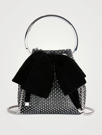Bon Bon Crystal Mesh Clutch With Velvet Bow