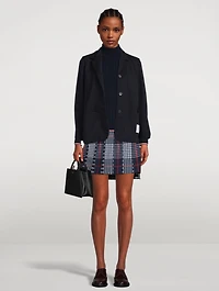 Cotton Dropped Back Pleated Mini Skirt Check Print