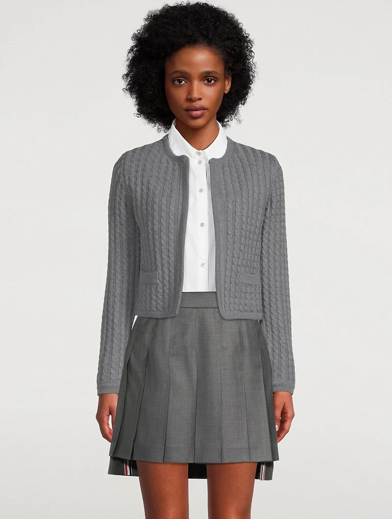 Wool Cable Knit Crewneck Cardigan