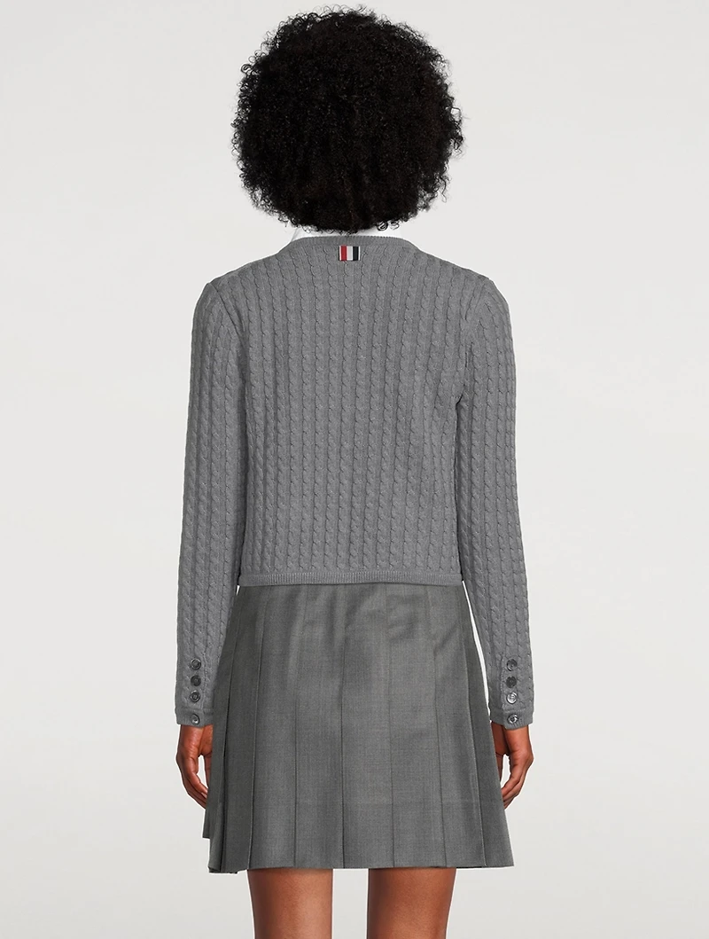 Wool Cable Knit Crewneck Cardigan