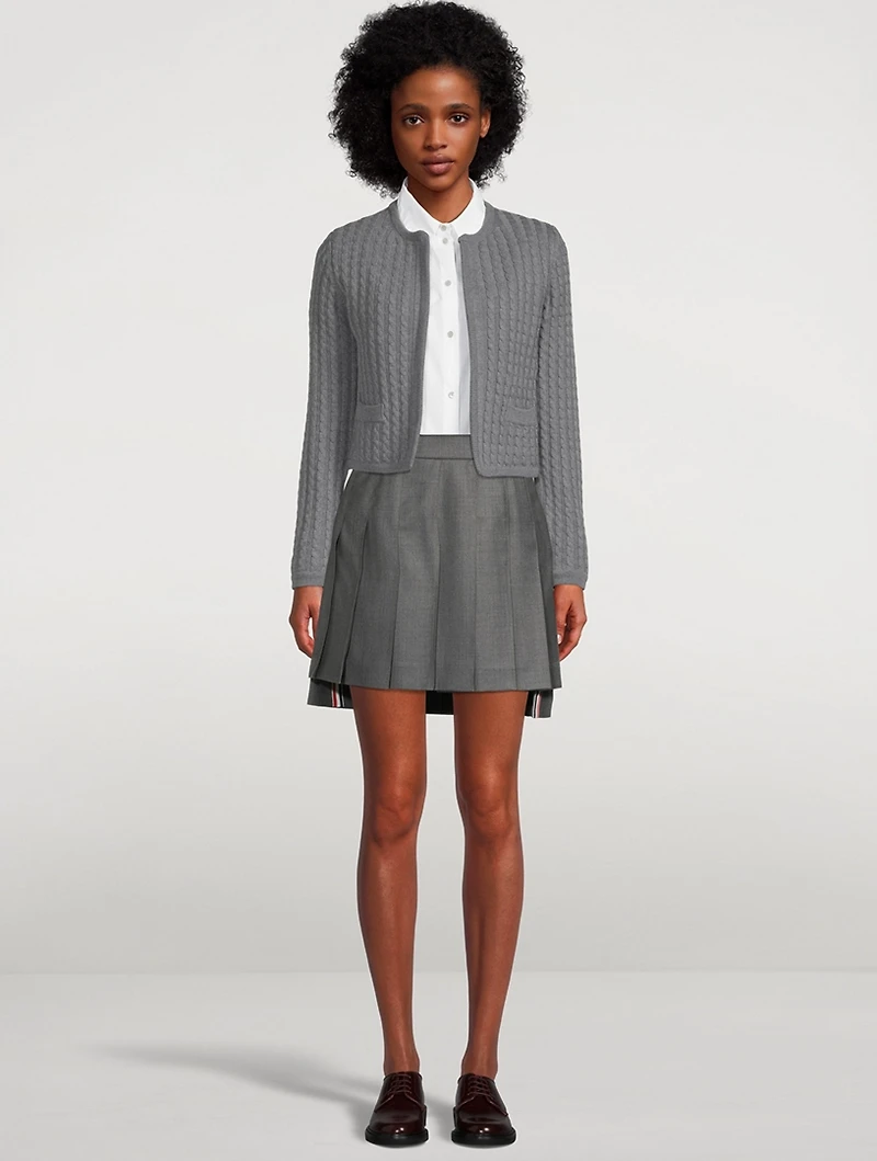Wool Cable Knit Crewneck Cardigan