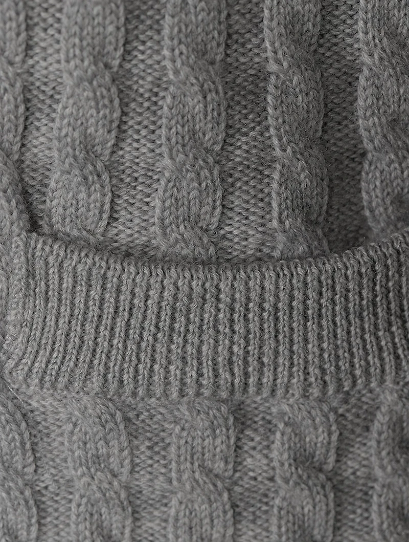 Wool Cable Knit Crewneck Cardigan