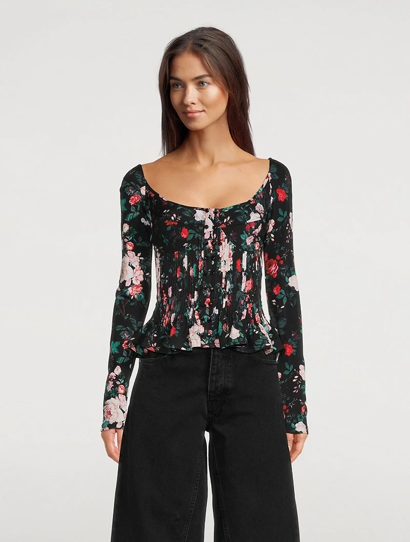 Pleated Bustier Top Floral Print