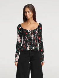 Pleated Bustier Top Floral Print