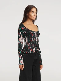 Pleated Bustier Top Floral Print