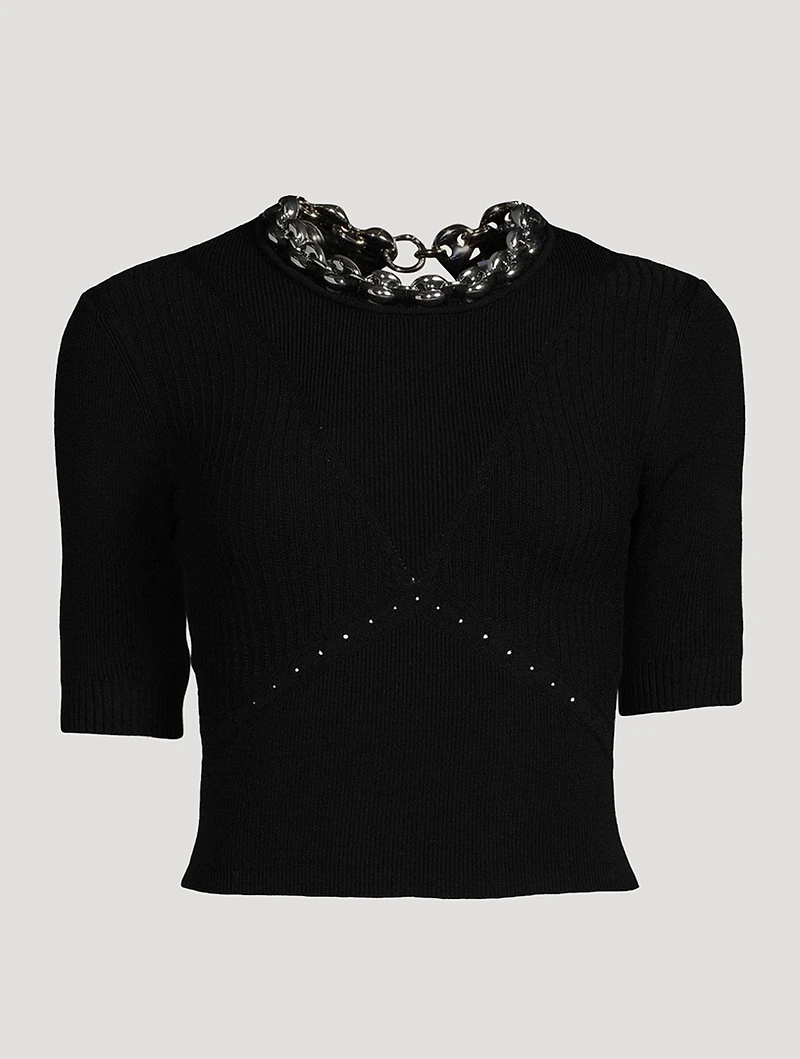 Chain-Trimmed Cropped Sweater