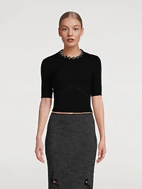 Chain-Trimmed Cropped Sweater