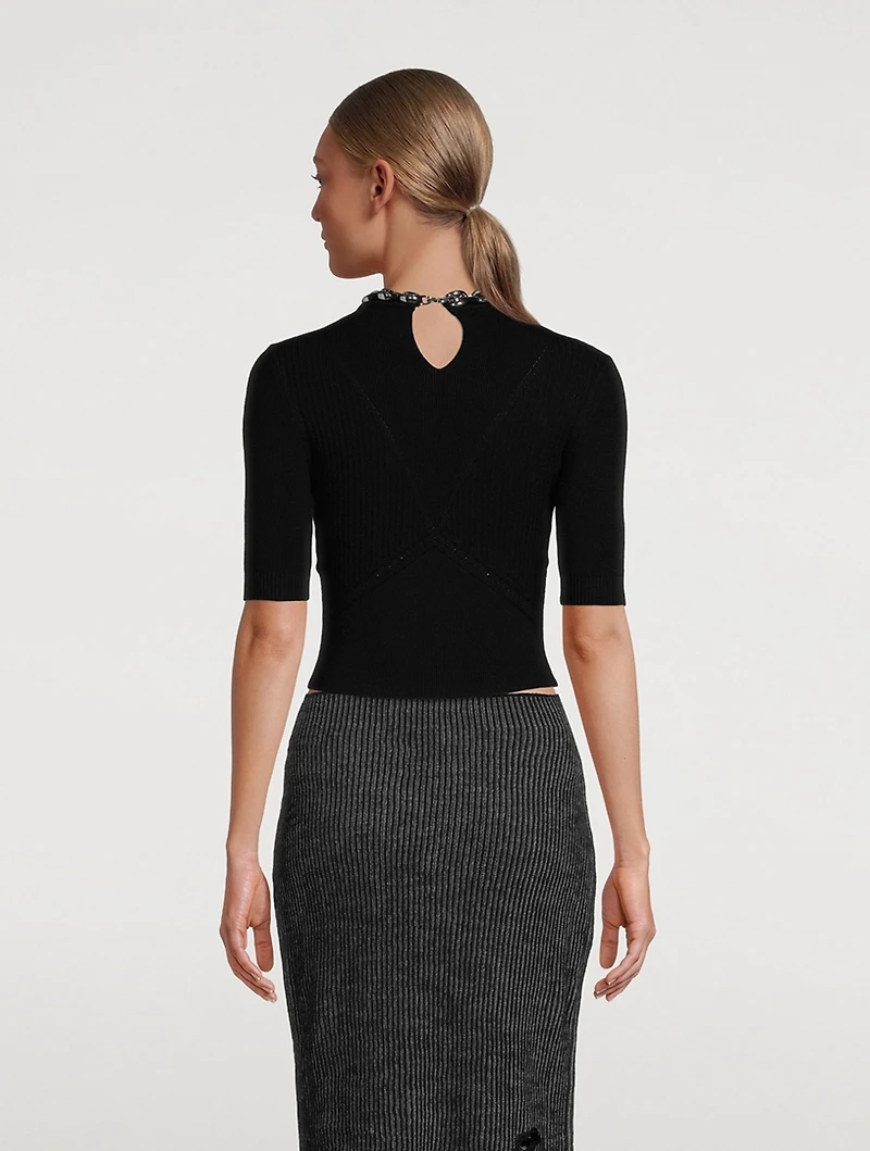 Chain-Trimmed Cropped Sweater