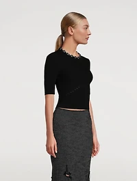 Chain-Trimmed Cropped Sweater