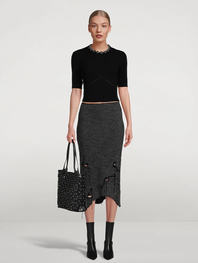 Chain-Trimmed Cropped Sweater